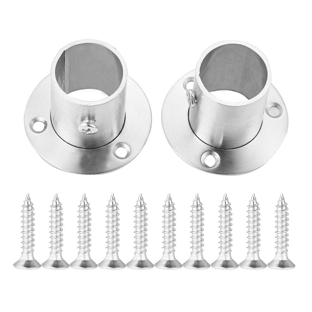 INCREWAY 2pcs Closet Rod Holder, Stainless Steel Shower Rod Flange Set Socket Bracket Support for Closet Pipe Up to 25mm Out Diameter