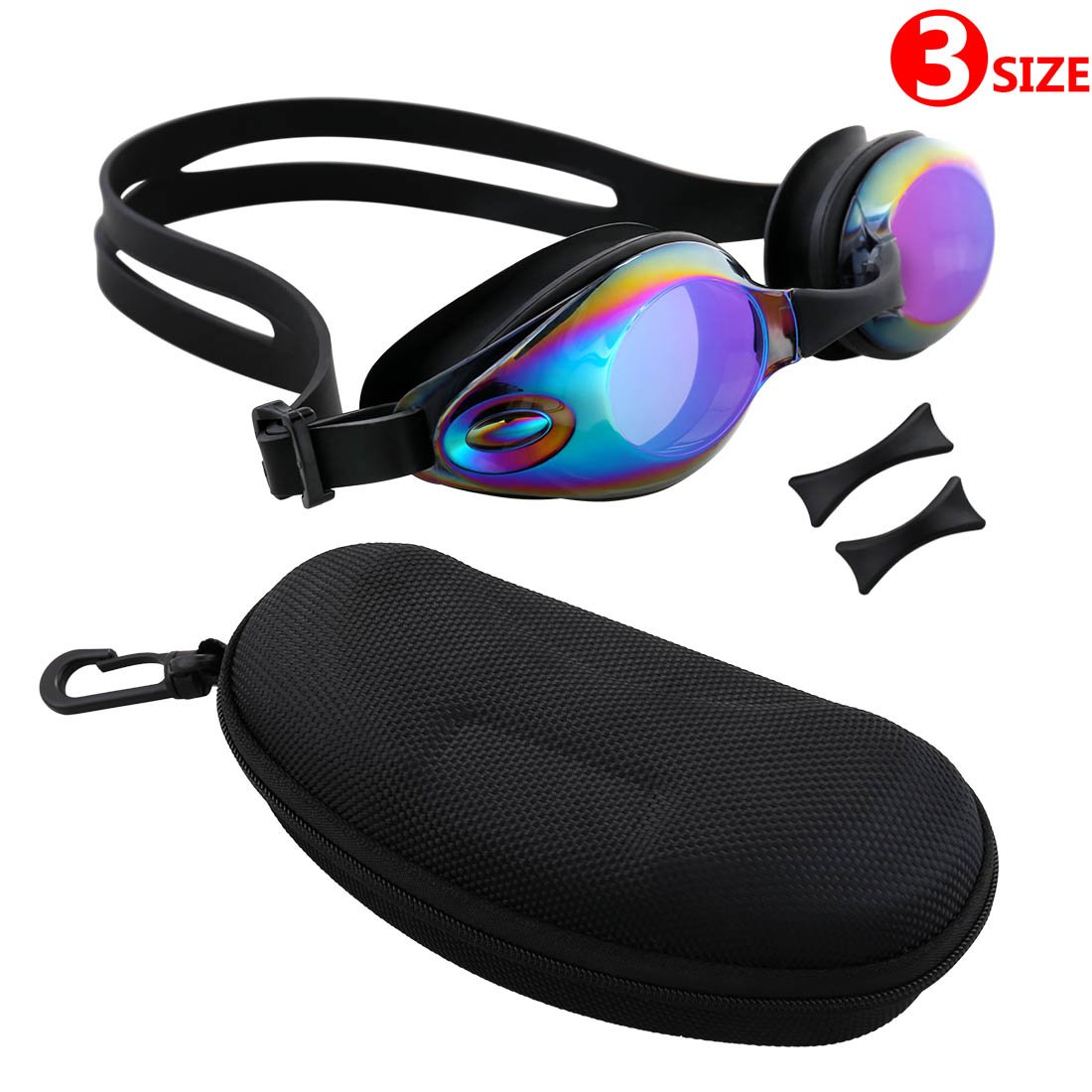 Caiyuangg Occhiali da Nuoto Sportivi con Protezione Anti-appannamento, Protezione UV al 100%, Naselli Intercambiabili, Inclusa Custodia per Adulti, Bambini, Uomini e Donne