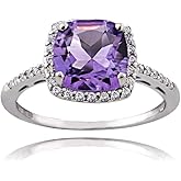 Ice Gems Sterling Silver Amethyst and Cubic Zirconia Cushion-Cut Halo Ring