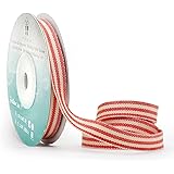 CT CRAFT LLC Natural Cotton Stripes Ribbon for Home Decor, Gift Wrapping, DIY Crafts, 10 mm (3/8”) x 10 Yards x 1 Rolls - Red