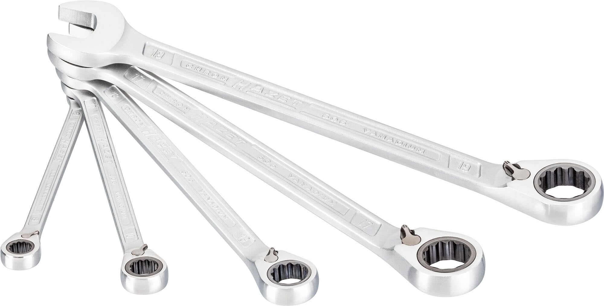 Set di chiavi combinate a cricchetto HAZET 606/5, Set di utensili da 5 pezzi, larghezza tra i piani: 8 19, doppio esagono esterno, Set di cricchetti per lavori su auto, veicoli a motore e moto