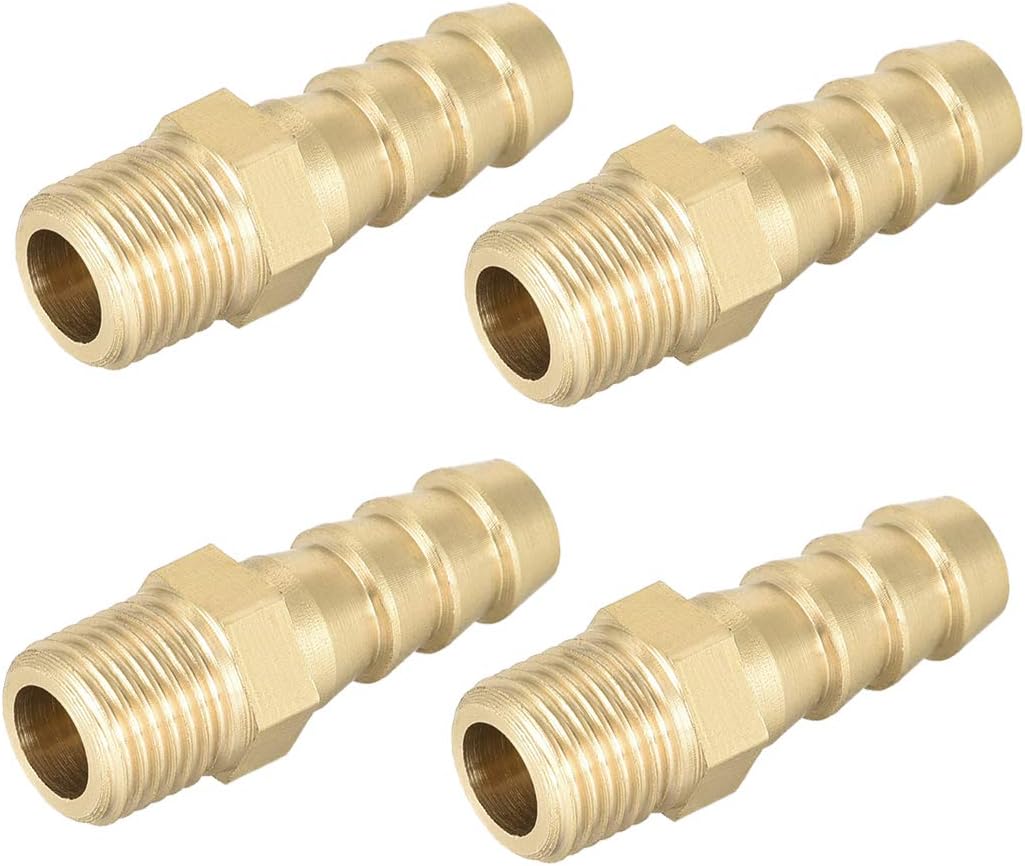 sourcing map Brass Fitting Connector Metric M10-1 Male to Barb Fit Hose ID 8mm 4pcs, Gold, M10-1mm x 8mm