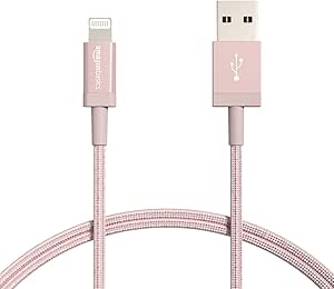Amazon Basics Nylon USB-A to Lightning Cable Cord, MFi Certified Charger for Apple iPhone, iPad, Rose Gold, 6-Ft