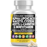 Alpha Lipoic Acid 600mg, NAC, Acetyl L-Carnitine &amp; Benfotiamine Supplement | Nerve Support Formula with Vitamin B1 Thiamine, B6 &amp; B12 Methylcobalamin, Black Pepper Extract - 8 in 1, 90 Vegetarian Caps