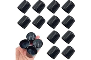 Acoeitl 12Pcs Round Rubber End Caps Black 1-1/4In(32mm) ID Vinyl Flexible Covers Large Screw Protectors Tips for Furniture Legs Bolts Pipes Metal Poles End Caps for Thread Sealing and Floor Protection