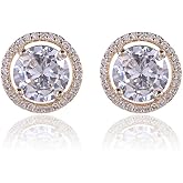 Cubic Zirconia Stud Earrings Girls - Post Earrings for Women Clear Crystal Diamond Studs Halo Stud Earrings Sterling Silver Top cz Zircon Fashion Everyday Costume Jewelry Gift Pack