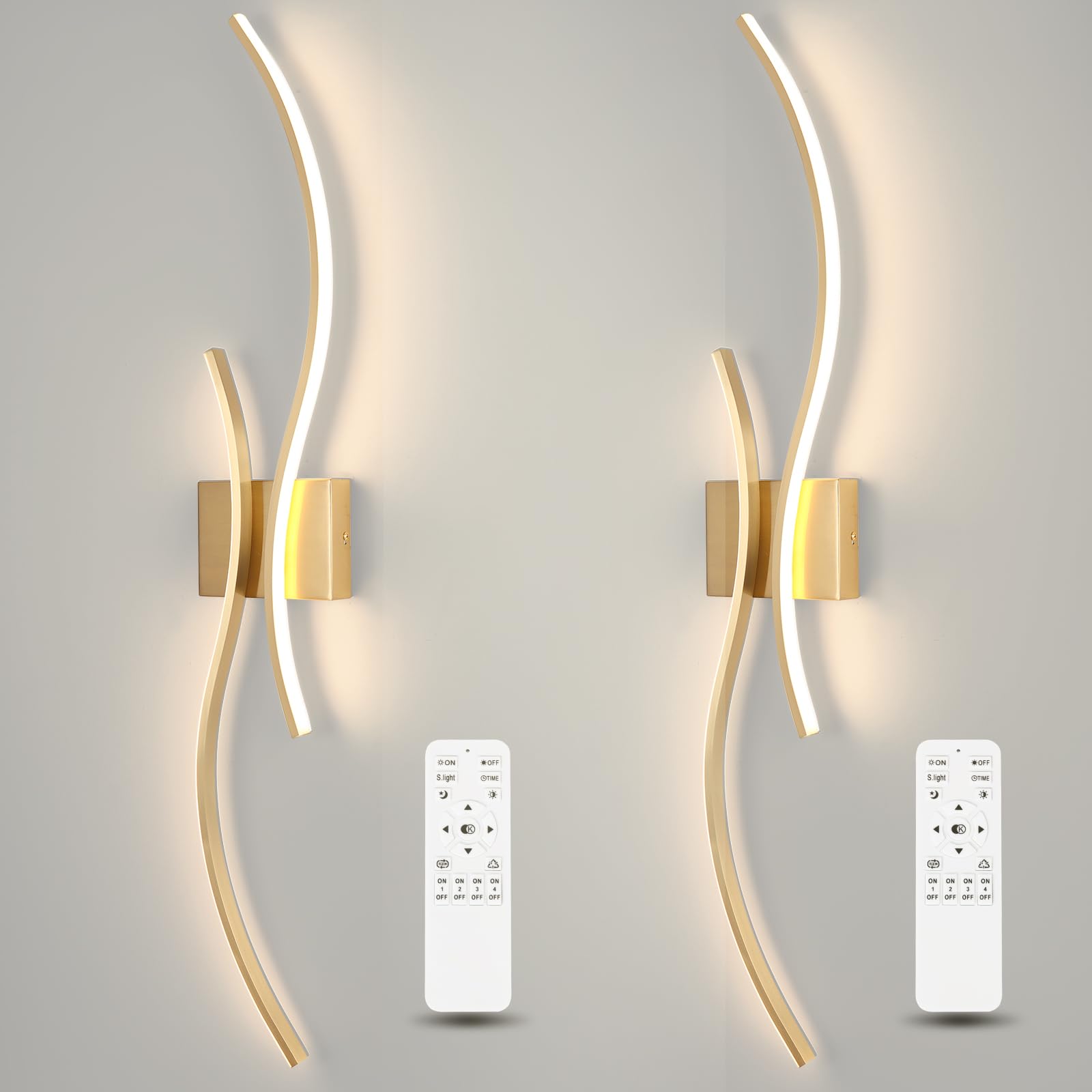 Photo 1 of CANEOE Modern Wall Sconce Set of Two with Remote Control, Dimmable Indoor Led Wall Sconce Lighting Set of 2, 39Inch Wall Light Fixtures, Gold Led Wall Lamps for Living Room Bedroom Bathroom Hallway