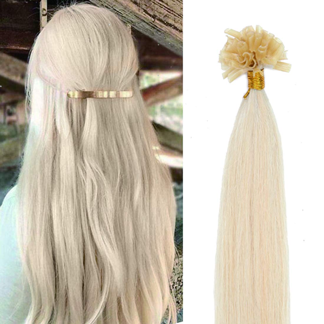 SEGO Pre Bonded U Tip Hair Extensions Human Hair 100 Strands Keratin Fushion Nail Tip Human Hair Extensions 100% Real Remy Hair Silky Straight #60 Platinum Blonde 16 inches 50g