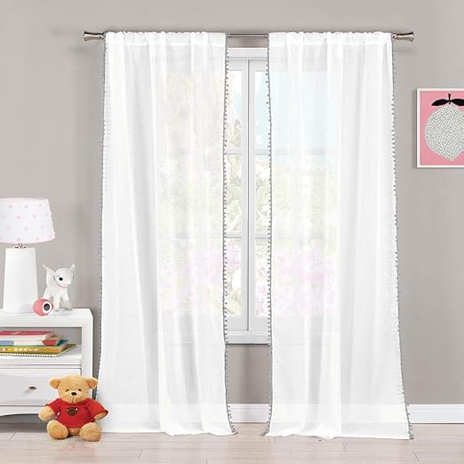 Amazon Com Lala Bash Home Fashion Pompom Trim Pole Top Window