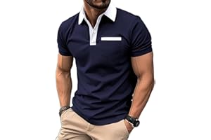 PEVOSU Mens Casual Polo Shirts Classic Short Sleeve Golf Shirt Fashion Button Cotton Top with Pocket