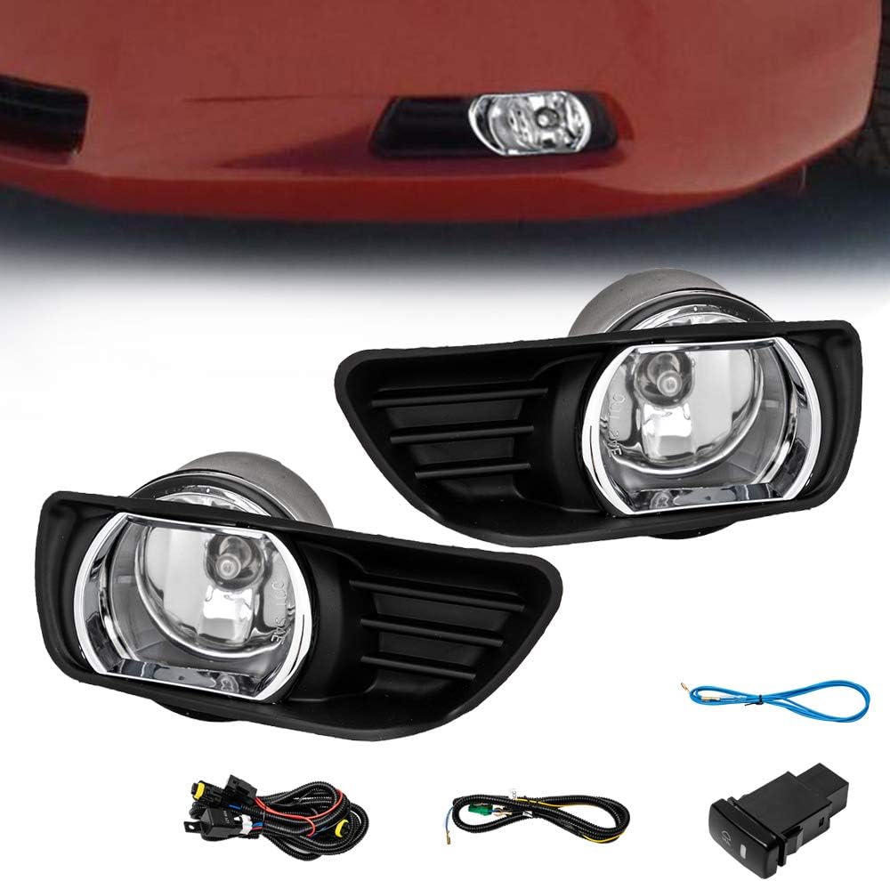 H11 LED Fog Light Replacement for 2007 2008 2009 Camry Clear Lens Front Bumper Fog Lights Lamps+Switch+Wiring harness Left Right