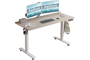 Radlove Electric Standing Desk, Height Adjustable Computer Desk Sit Stand Desk Home Office Desks with Splice Board and A Under Desk Cable Management Tray (Light Oak, 48 x 24'')