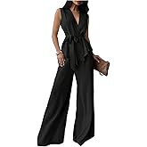 Verdusa Women's 2 Piece Old Money Clothes Tie Waist Wrap Vest with Dress Pants Clothing Sets