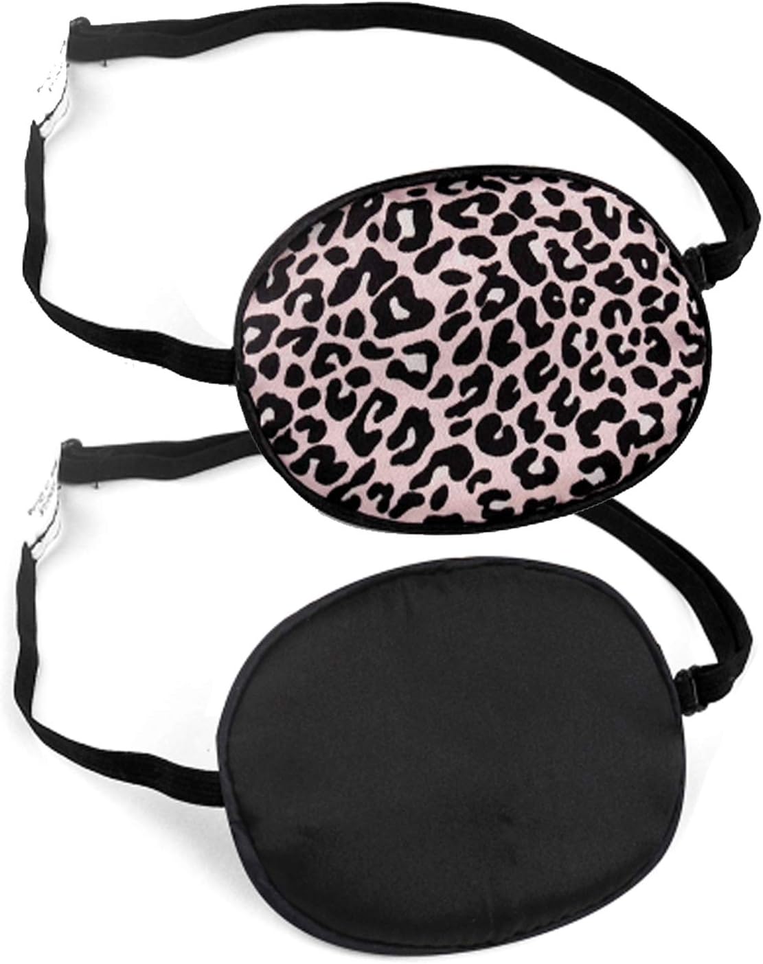 Aifeer 2 Pack Silk Eye Patch Elastic Lazy Eye Patches for Adults and Children Lazy Eye Amblyopia Strabismus, Black and Pink Leopard