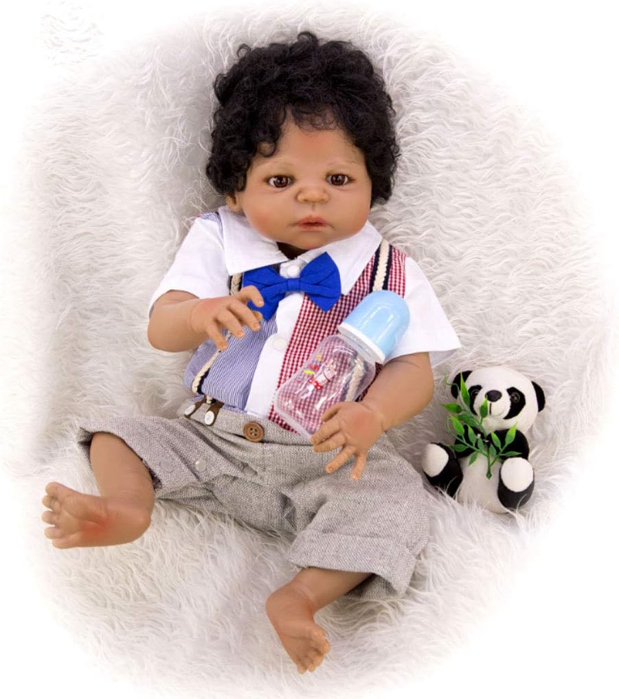 TINGSHOP 22Inch 55Cm Reborn Baby Doll African American Boys Black Baby Realistic Silicone Vinyl 22 Inches Handmade Weighted Cute Dolls Free Magnet Pacifier Best Gift for Xmas