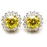Yellow Moissanite Flower Stud Earrings for Women Total 2.0ct Round Cut Lab Created Diamond Push Back Earrings Jewelry 18K White Gold Plated Silver