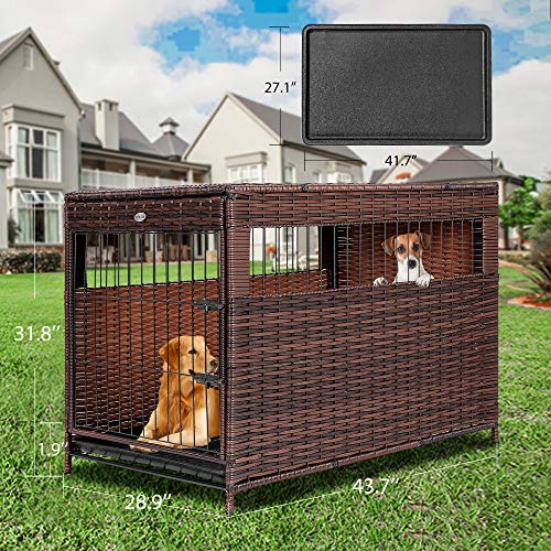 DEStar Heavy Duty PE Rattan Wicker Pet Dog Cage Crate Indoor Outdoor