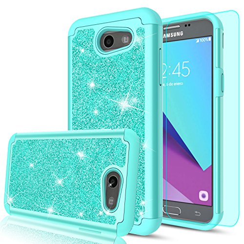 LeYi Galaxy J3 Prime/Emerge/Express Prime 2/Amp Prime 2/J3 Mission/J3  Eclipse/J3 Luna Pro/Sol Glitter Case with Tempered Glass Screen