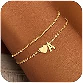 Fezodo Gold Initial Bracelets for Women Girls - 14K Gold Plated Heart Initial Bracelet Teen Girl Gifts Trendy Stuff Dainty Gold Bracelets for Women Girls Trendy Jewelry Gifts