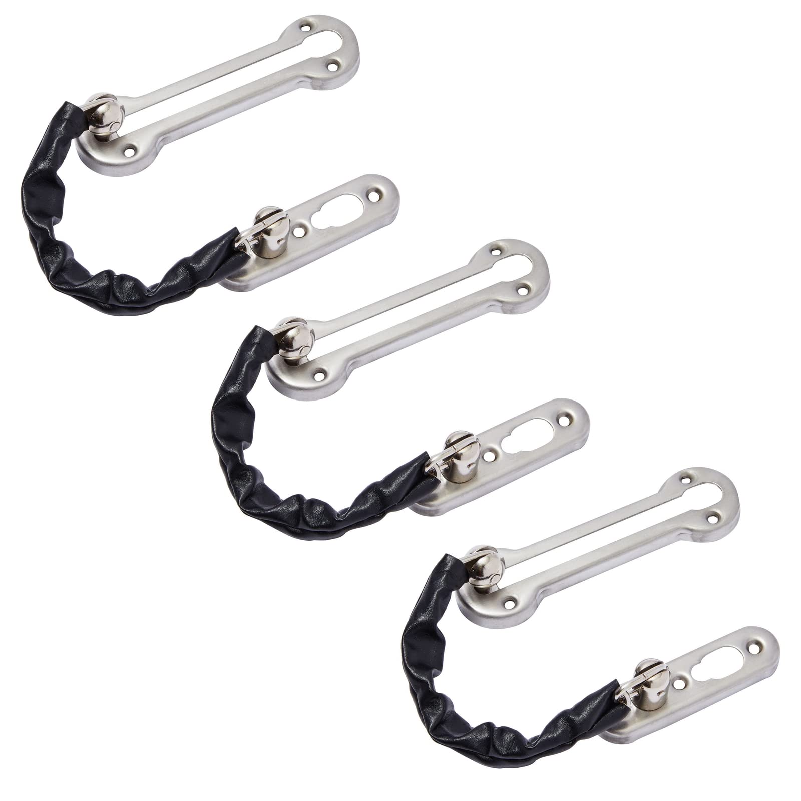 Photo 1 of Built Industrial 3-Pack Stainless Steel Chain Door Lock with Faux Leather Chain Sleeve, 7.2-Inch Slide-Type Safety Chain Locks for Inside Door, Single-Hung and Double-Hung Windows (Satin Nickel)