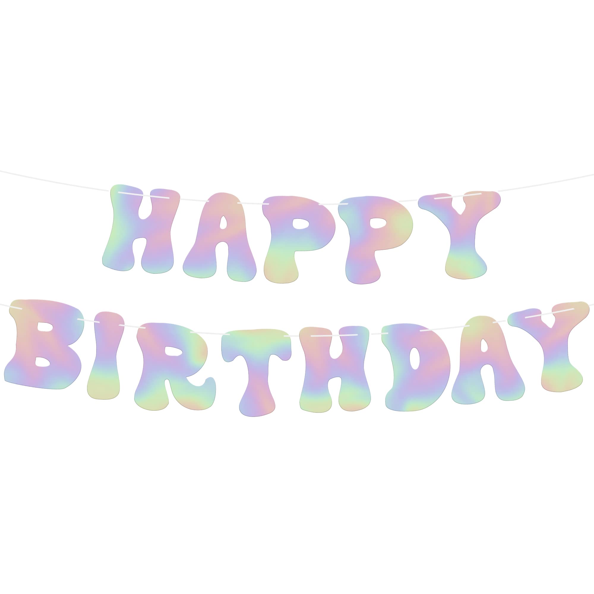 Photo 1 of KatchOn, Iridescent Happy Birthday Banner Prestrung - 10 Feet, No DIY | Happy Birthday Decorations | Iridescent Party Decorations | Holographic Birthday Sign for Disco Party Decorations