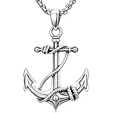 Brisskaari Mens Anchor Necklace, 925 Sterling Silver Nautical Anchor Pendant Anchored in Christ Jewelry Gifts for Graduates, Travelers, Sailors