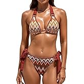 CUPSHE Women's Bikini Set Two Piece Swimsuit V Neck Halter Strap Bathing Suit Low Rise Cheeky Bottom Side Tie Textured