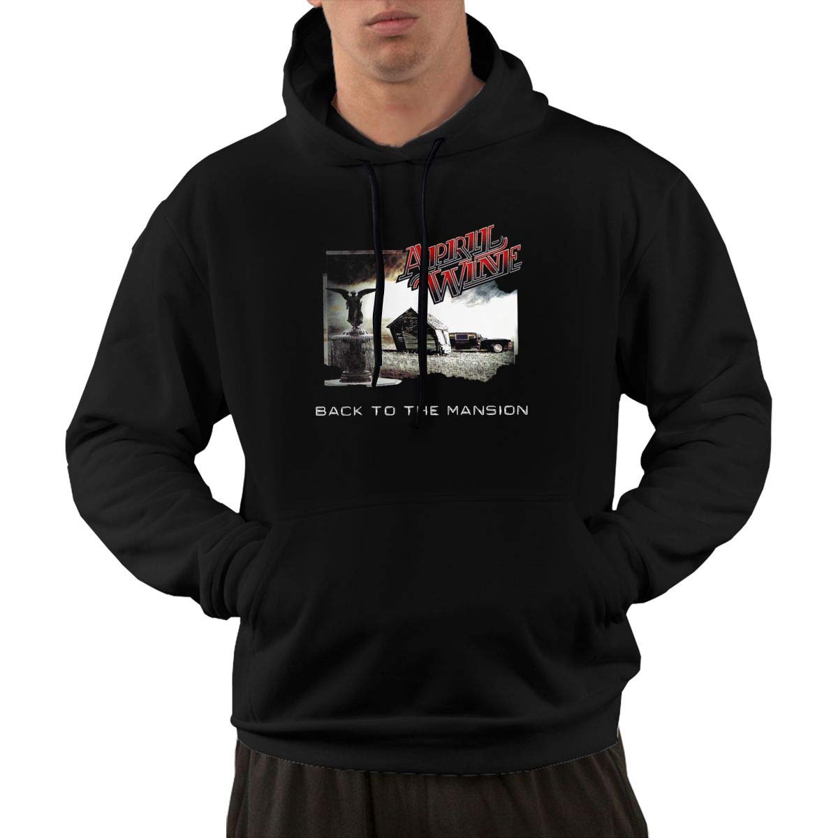 Erman S Pullover Casual Black Print April Wine Hooded Shirts With Pocket M