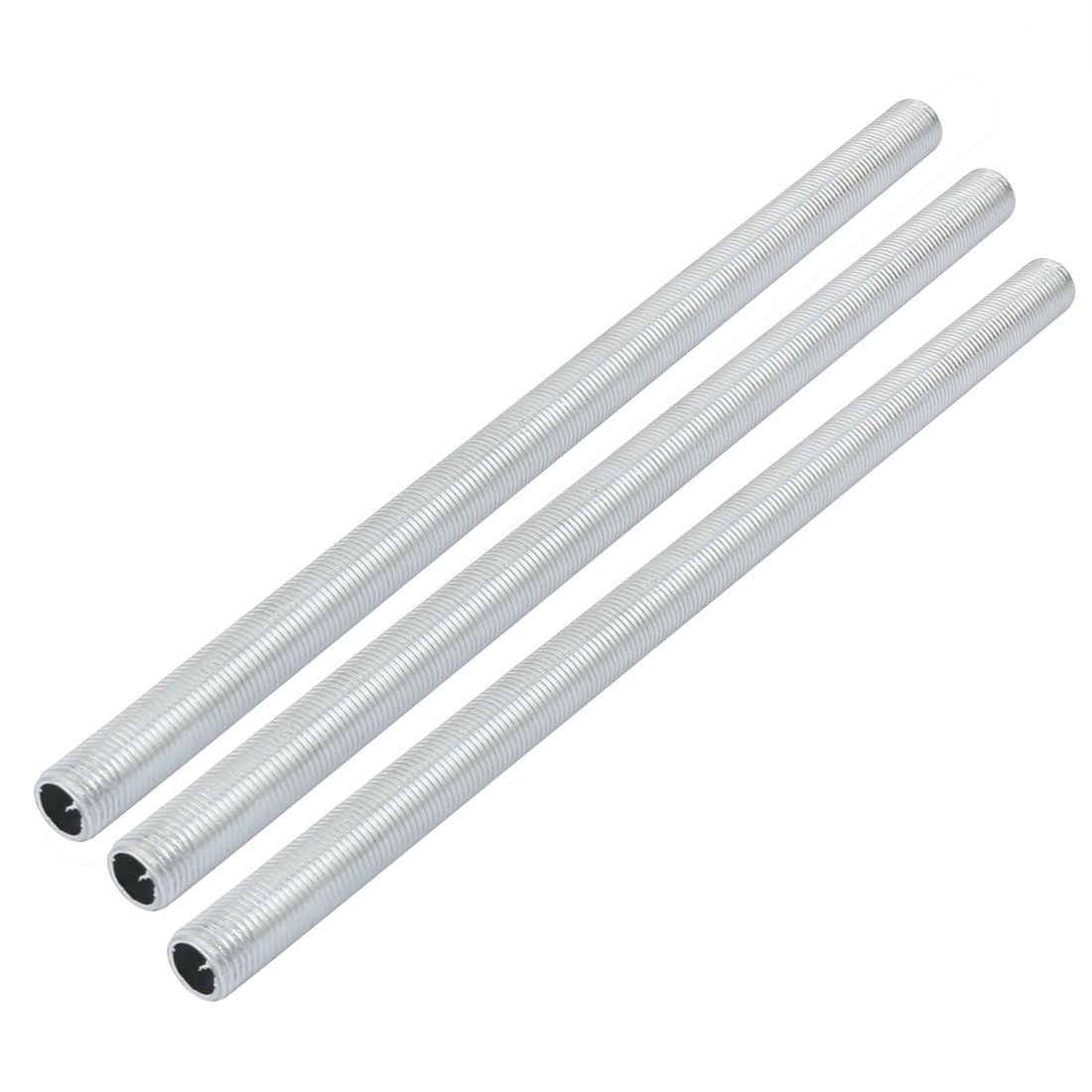 Sourcingmap Lamp Pipe Nipple, M10 Thread 200mm Length Hollow Lamps Repair Part Hardware for Lamp Lights, Zinc Plated Silver Tone, Pack of 3