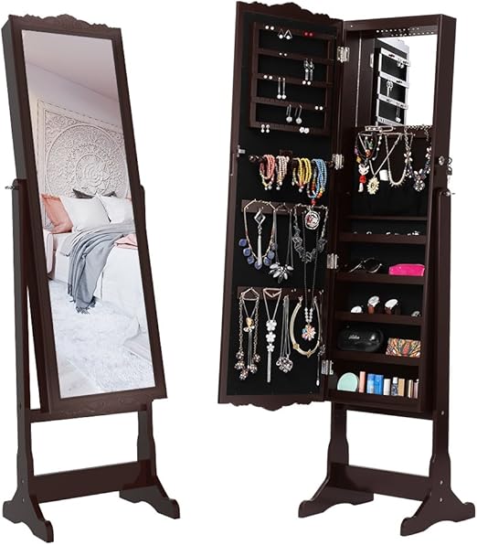 Amazon Com Langria Mirror Jewelry Armoire Cabinet Free Standing