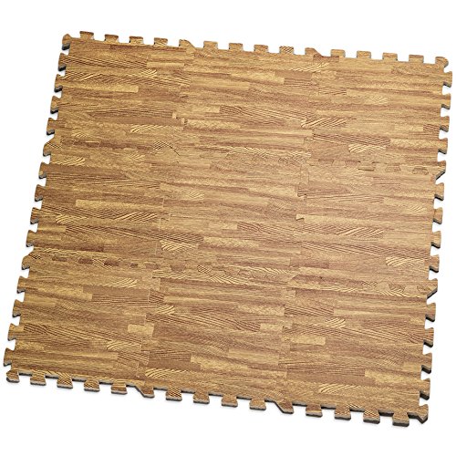 HemingWeigh Printed Wood Grain Interlocking Foam Anti Fatigue Floor Puzzle Mats â€“ Makes a Superior Fitness, workout and exercise mat. Thick, Durable & Safe for all Ages- Set of 9 Tiles (Light Brown)