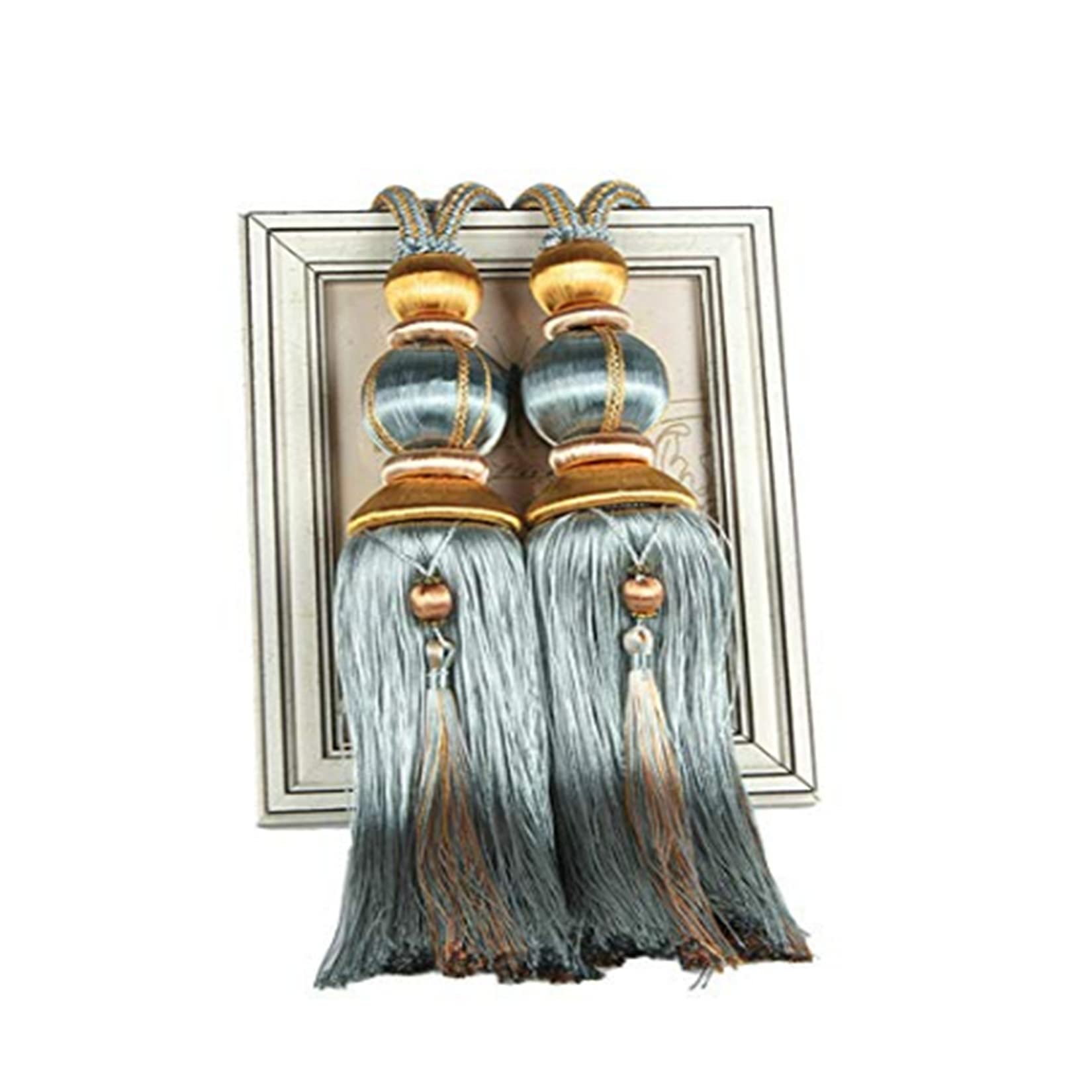 ZHMF 1 Pair Curtain Tiebacks Holdbacks Clip Binding Rope Tie Backs Handmade Tassel Tiebacks Home Window Decorative (Blue)
