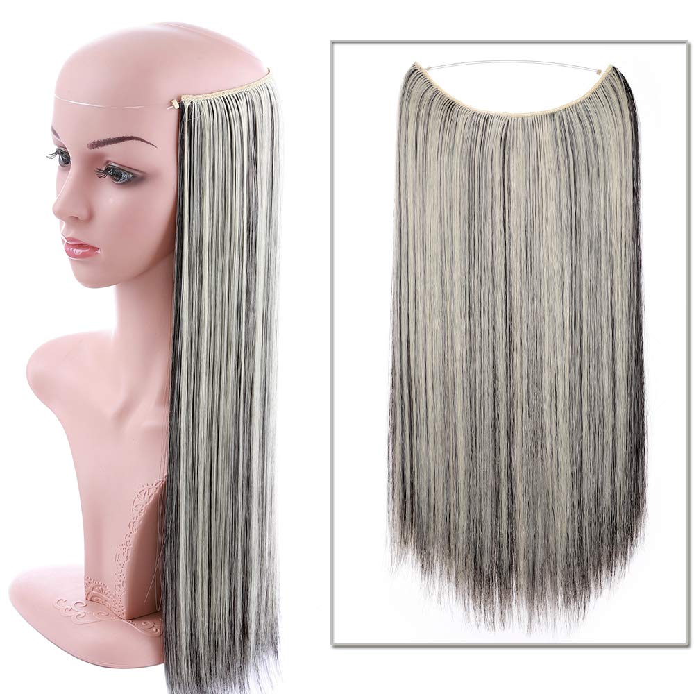 Silk-co One Piece Straight Wire String Hairpiece Extensions 20inch Wire in Hair Piece Invisible Heat-Resistant Natural Black/Bleach Blonde