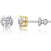 limerencia Titanium Earrings Hypoallergenic F136 Implant Grade Studs Round Cubic Zirconia 6 Prong Stud Earring for Women Men Sensitive Ears