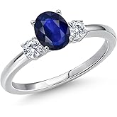 Gem Stone King 14K White Gold Blue Sapphire and Moissanite Engagement Ring For Women | 0.77 Cttw | Oval 7X5MM | Gemstone September Birthstone