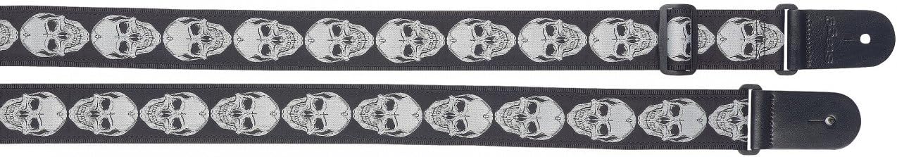 Stagg SWO-SKFACE WHT Woven Nylon Guitar Strap with Skull Face Pattern - White