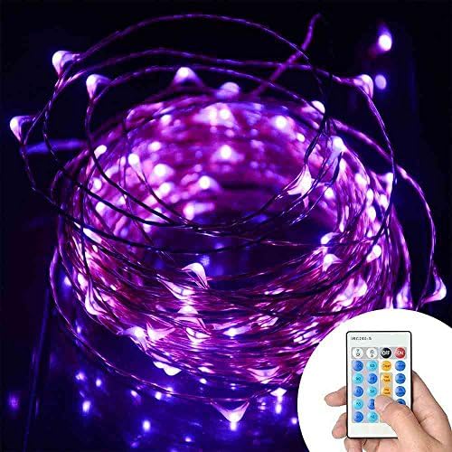 String Lights OLEY PUT03 Copper Wire Lights LED with Remote Control (100-Leds, 33-Ft, 10 Mode Brightness Dimmable, Starry Modes, Purple) For Christmas, Weddings or Halloween