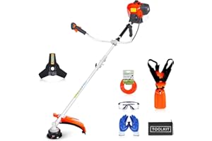 WTHW 52cc Gas Weed Wacker, 3-in-1 Brush Cutter, String Trimmer & Edger, Heavy-Duty Gas Weed Wacker for Lawn Care, 2-Cycle Engine, Easy Start, 18” Cutting Path, Shoulder Strap (WH6501 Pro)