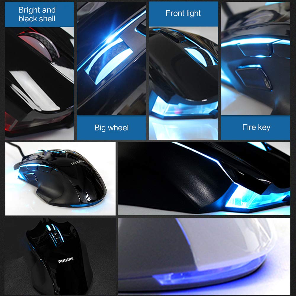 Philips Souris Gamer Souris Gaming Professionnel Souris de Jeu Programmable Haute Performance Souris Fil Ergonomique-4000 DPI