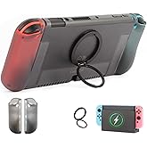Protective Case for Nintendo Switch OLED 2021 & Joy Con Controller, Dockable Cover Protector with Stand, Durable Back Case Accessories for Switch OLED - Transparent Clear Black