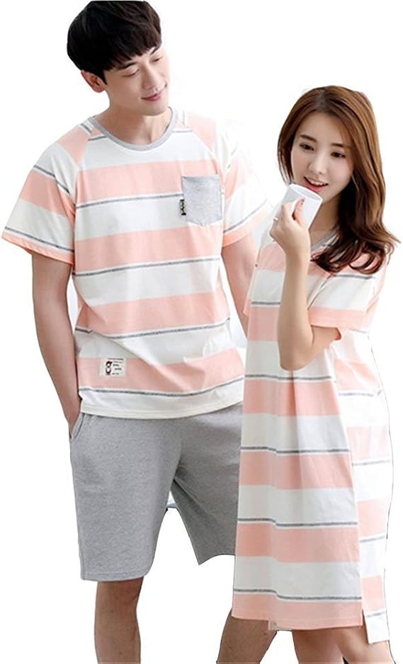 Amazon Co Jp ペア カップル パジャマ ルームウェア 部屋着 寝巻き 女性ワンピース 男性用上下セット 半袖 ペア パジャマ セット レディース メンズ パジャマ カップル お揃い 服 プレゼント 服 ファッション小物
