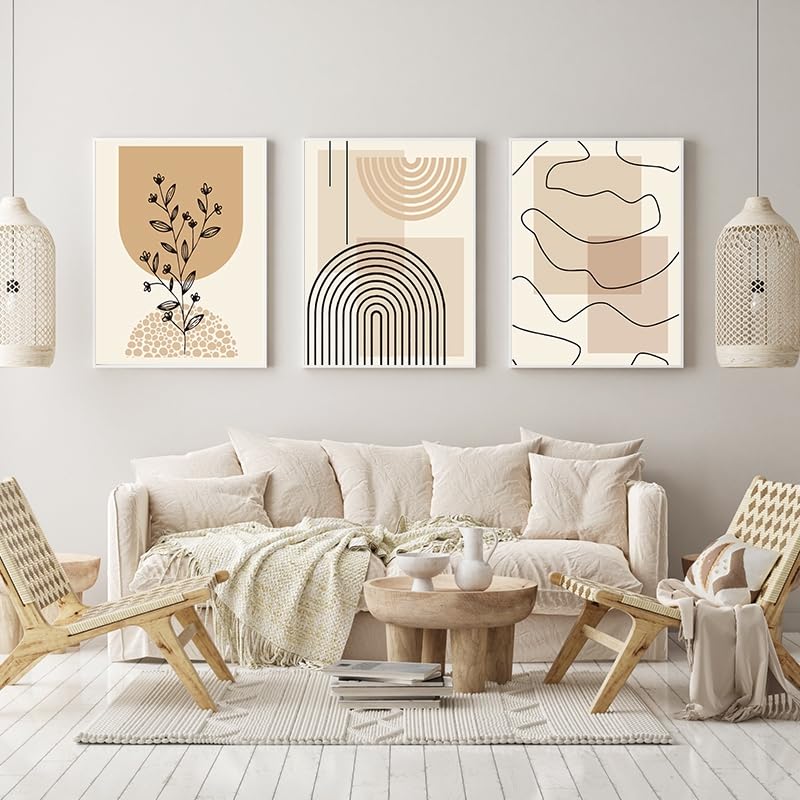 LPFNSF Modern Geometric Plant Decoration Poster, Artistic Abstract Decoration Painting, Printed Poster On The Background Wall Of The Bedroom, Living Room, Office, Frameless (A 1, 40x60cm*3)