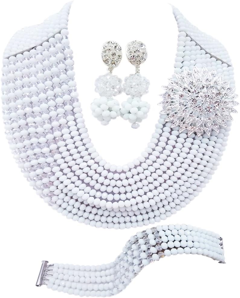 10 Rows Nigerian Wedding African Beads Jewelry Set Crystal Bridal Jewelry Sets
