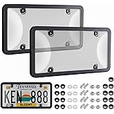 License Plate Protector 2PCS, Clear License Plate Cover & Frames, Rust-Proof Auto Car License Plate Covers and Frames Holder with Screws & Caps, Universal Tag Cover for License Plate (Black)