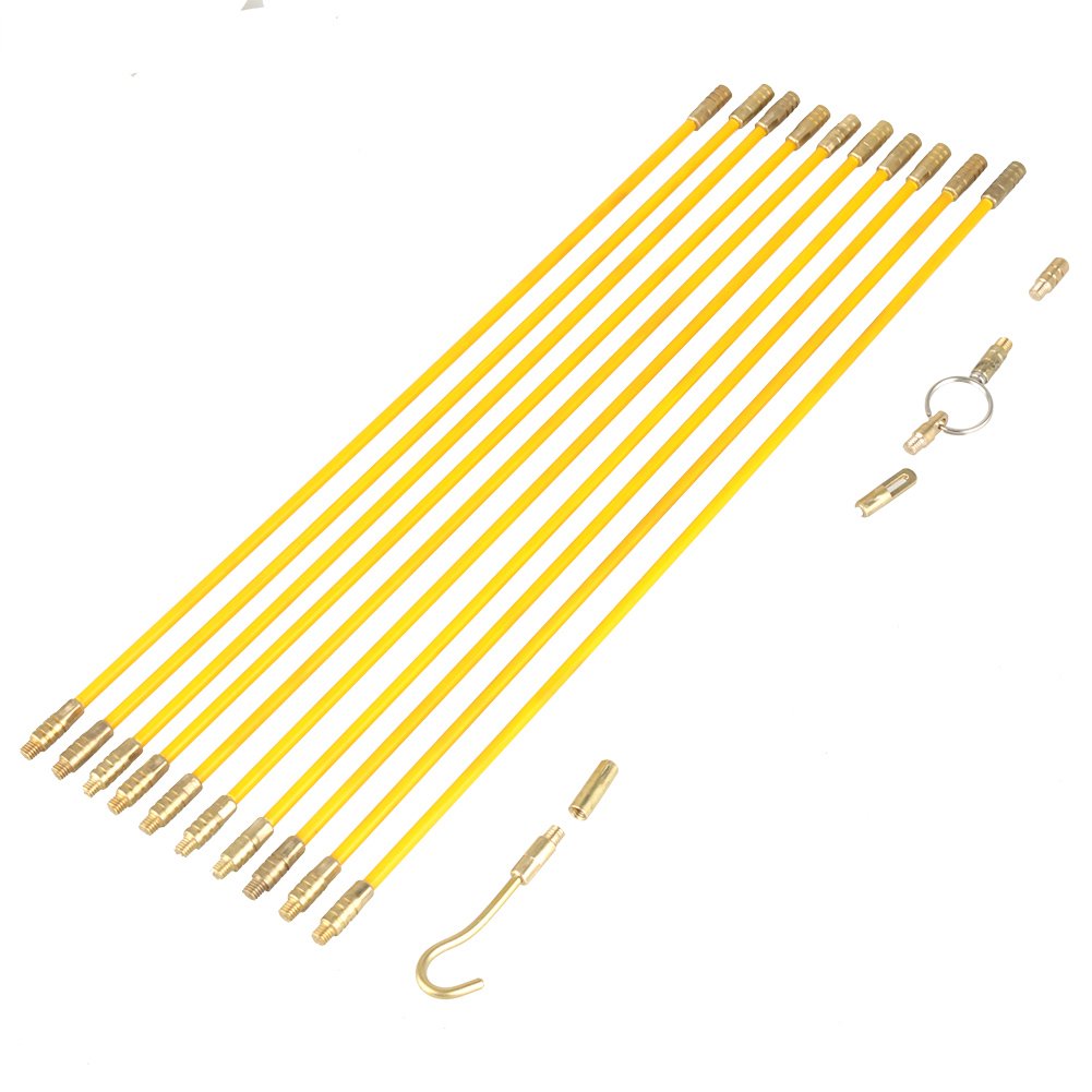 TOPINCN Running Wire Cable Fiberglass Brass Glass Fiber Electrical Pulling Fish Tape Pull & Push Kit 10Pcs 4Mm