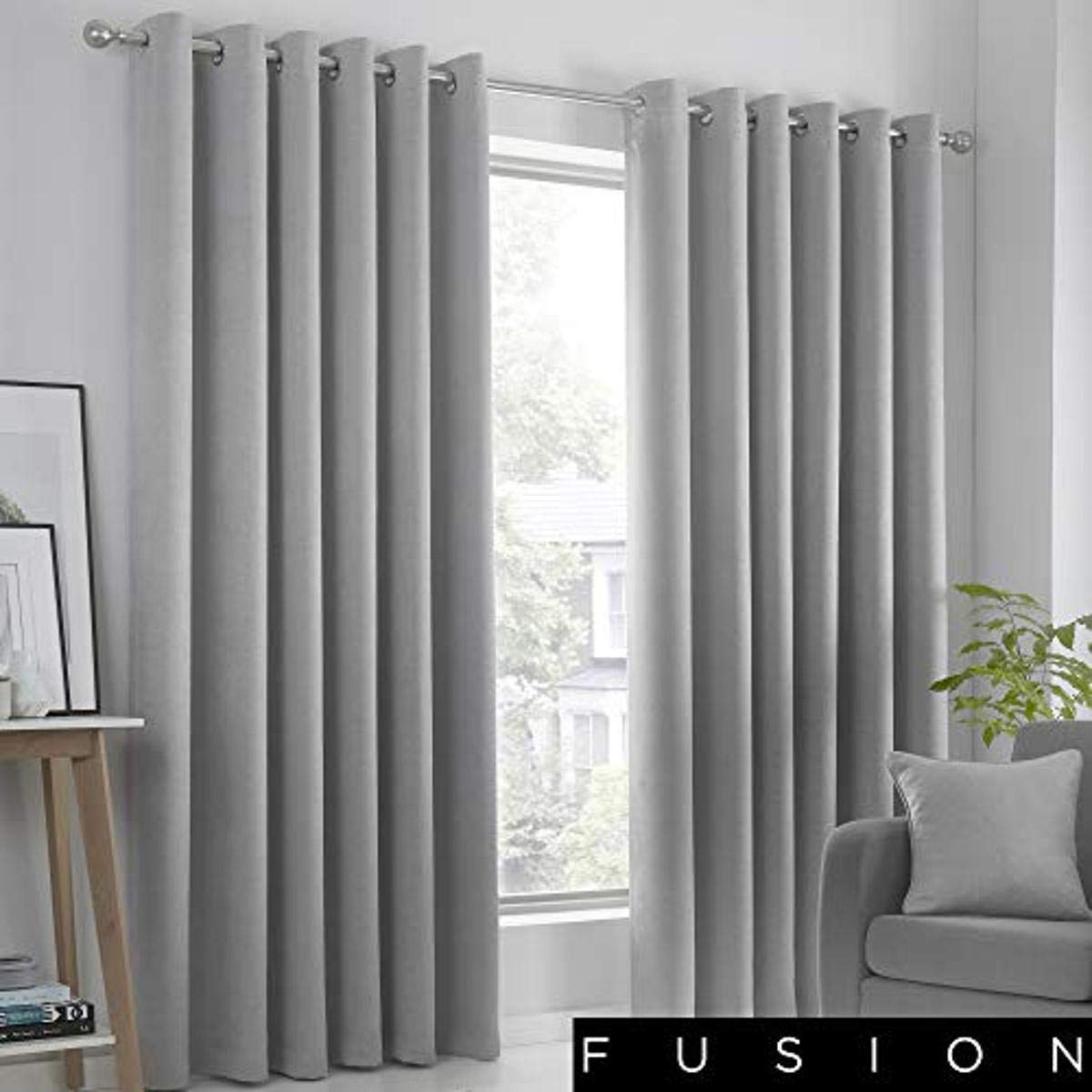 Fusion Strata Woven Eyelet Lined Curtains, Silver, 66 x 90 Inch