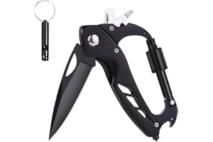 VICSAMER Multitool Carabiner with Pocket Knife, EDC Carabiners Keychain with Folding Knives, Survival Gear for Camping Hiking with a Whistle, Bottle Opener, Window Breaker, Screwdriver, Gifts for Men