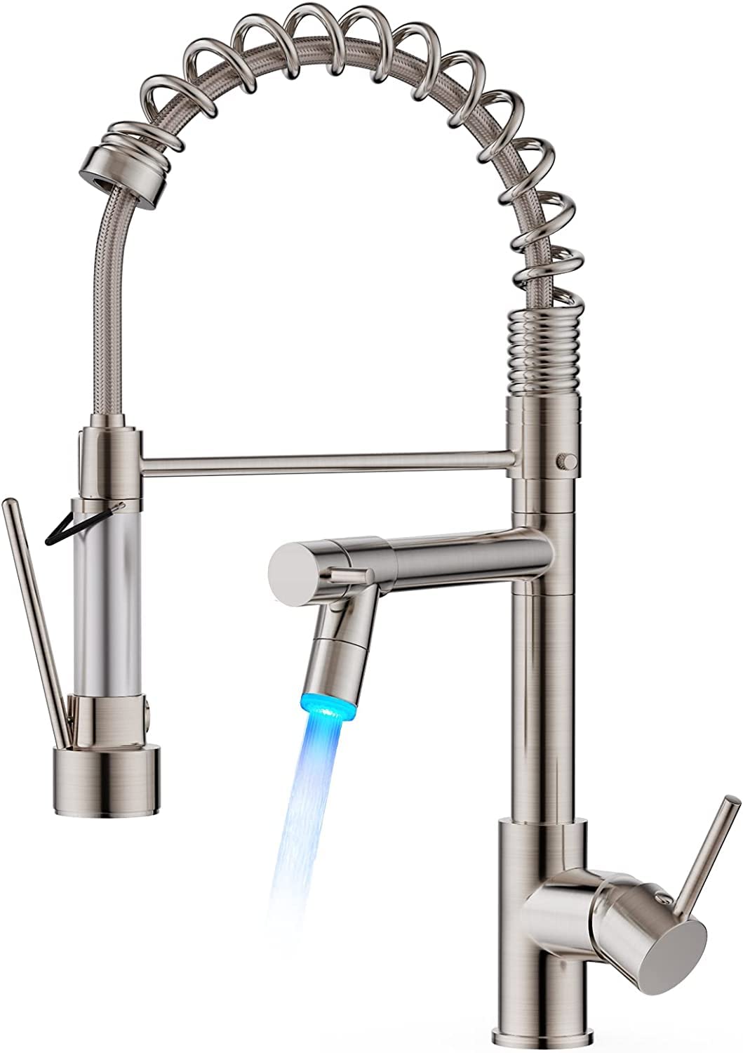 FORIOUS LED Kitchen Tap, Kitchen Mixer Taps with Two Spouts, Commercial Spring Swivels 360 Single Handle, Stainless Steel — image 1