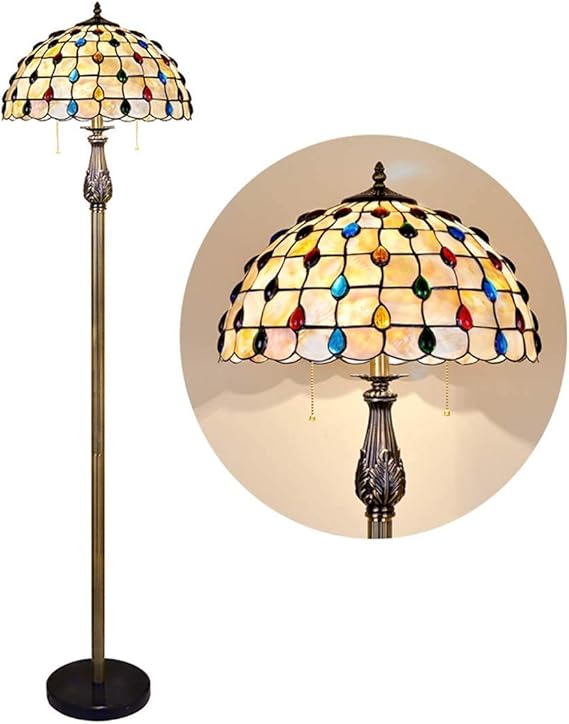 16 inch Vintage Tiffany Style Floor Lamp, 2 Light, Handmade Shell