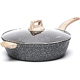 Carote 6.5-Quart Nonstick Saute Pan with Helper Handle, Deep Skillet with Cover, Non-Stick Jumbo Cooker Granite Stone Coating